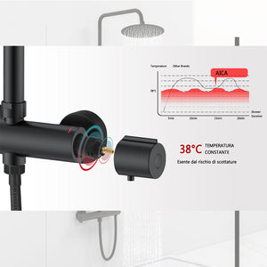 AICAIT Colonna doccia rotonda con soffione rotondo 20x20cm in acciaio inox nero, sistema doccia a 38℃ antiscottature