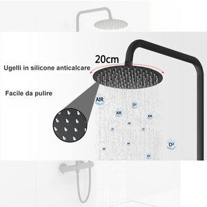 AICAIT Colonna doccia rotonda con soffione rotondo 20x20cm in acciaio inox nero, sistema doccia a 38℃ antiscottature