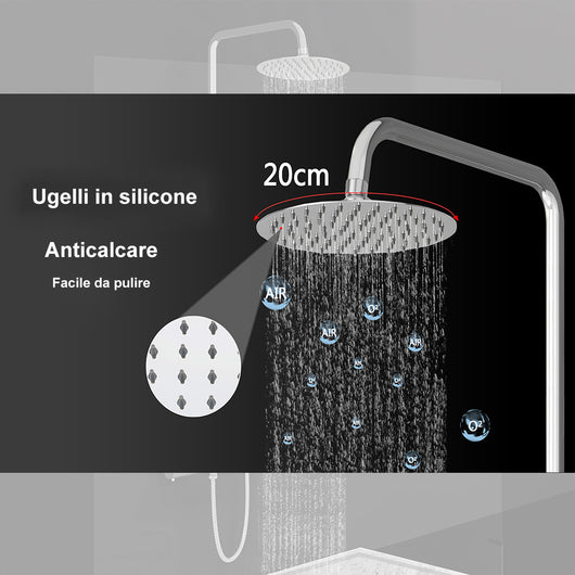 AICAIT Colonna doccia rotonda con soffione rotondo 20x20cm in acciaio inox cromato, sistema doccia a 38℃ antiscottature