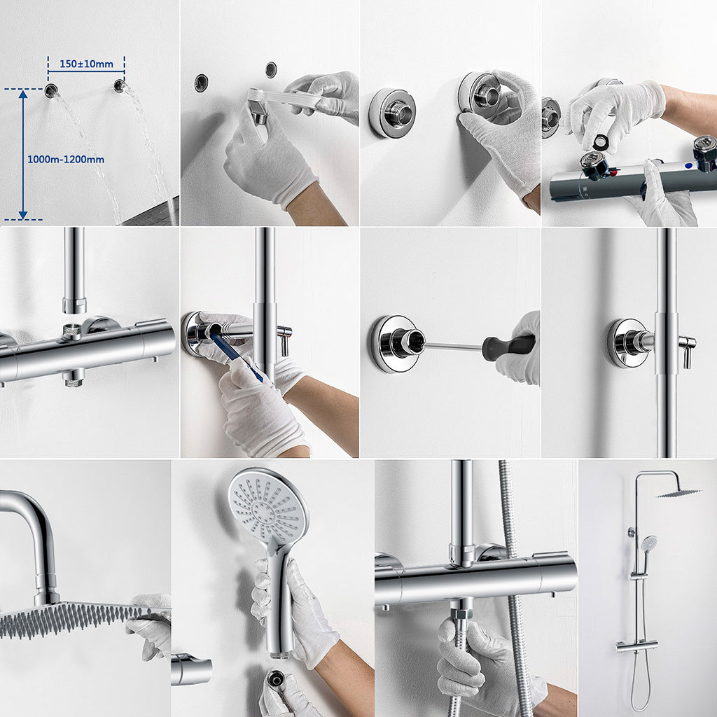 AICA Colonna doccia con miscelatore termostatico, rubinetto doccia cilindro 28x4cm, soffione doccia quadrato 20x20cm in acciaio inox cromato