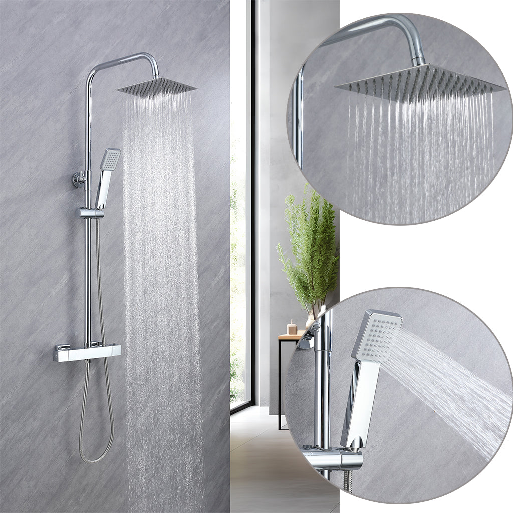 Kit Doccia con Soffione 20x20cm in Acciaio Inox e Cool-touch rubinetto, Miscelatore Termostatico Doccia Antiscotto, Cromo
