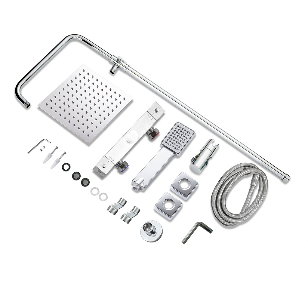 Kit Doccia con Soffione 20x20cm in Acciaio Inox e Cool-touch rubinetto, Miscelatore Termostatico Doccia Antiscotto, Cromo