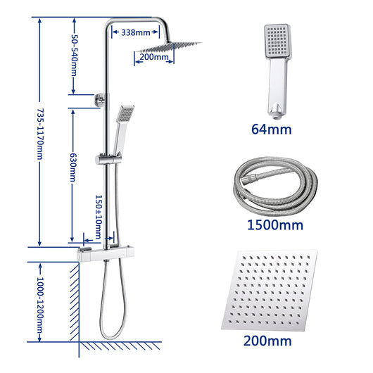 AICA Colonna Doccia con Miscelatore Termostatico, Set Doccia con Soffione a 20cm Pioggia e 40x280mm Rubinetto Cromo
