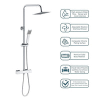 AICAIT Colonna doccia rotonda cromata con rubinetto termostatico rettangolare, sistema doccia a 38℃ antiscottature