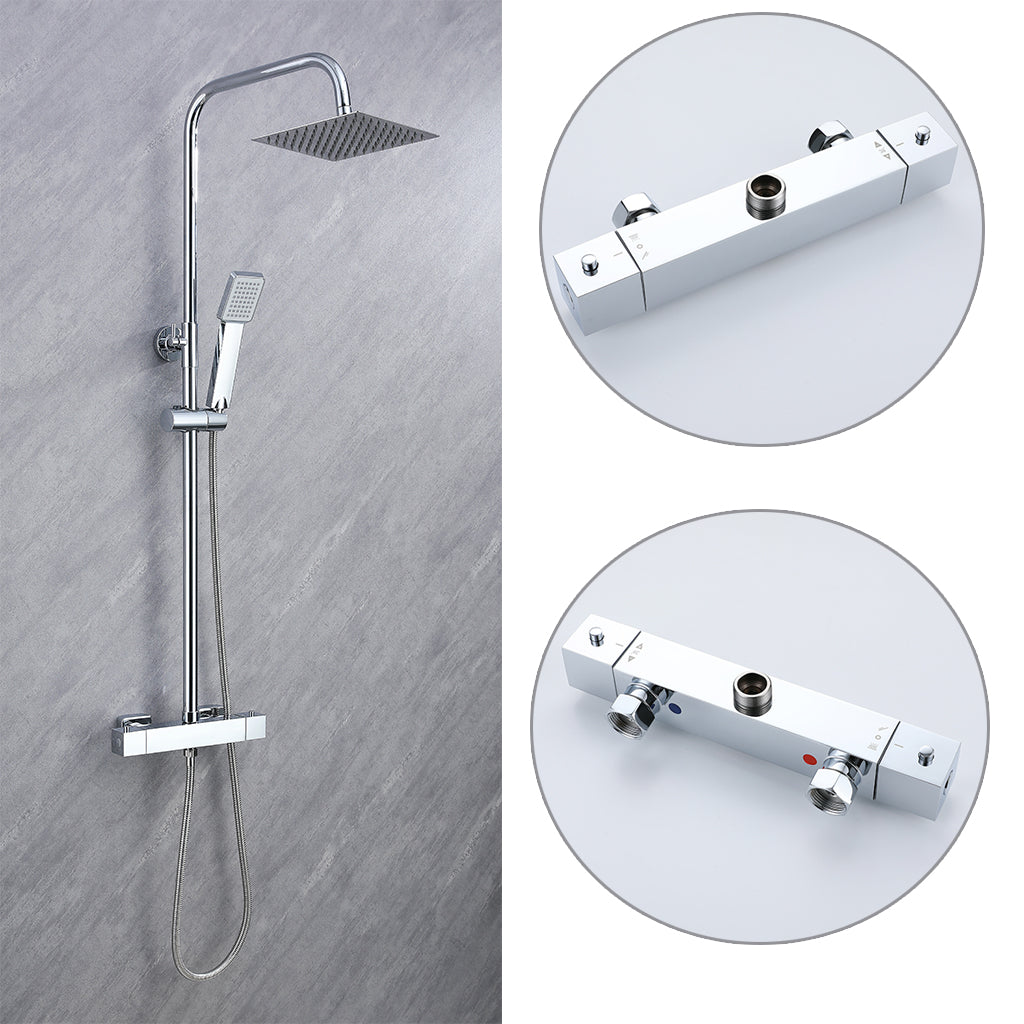 Kit Doccia con Soffione 20x20cm in Acciaio Inox e Cool-touch rubinetto, Miscelatore Termostatico Doccia Antiscotto, Cromo