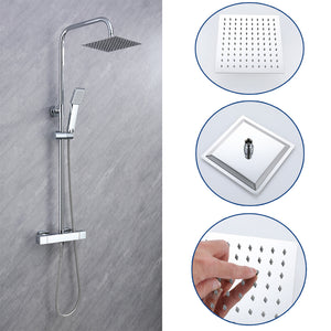 Kit Doccia con Soffione 20x20cm in Acciaio Inox e Cool-touch rubinetto, Miscelatore Termostatico Doccia Antiscotto, Cromo