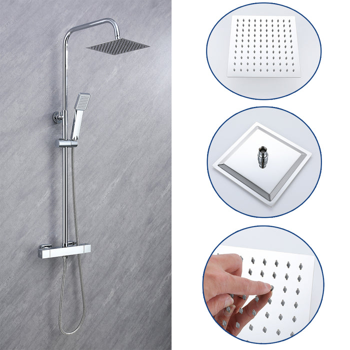 Kit Doccia con Soffione 20x20cm in Acciaio Inox e Cool-touch rubinetto, Miscelatore Termostatico Doccia Antiscotto, Cromo