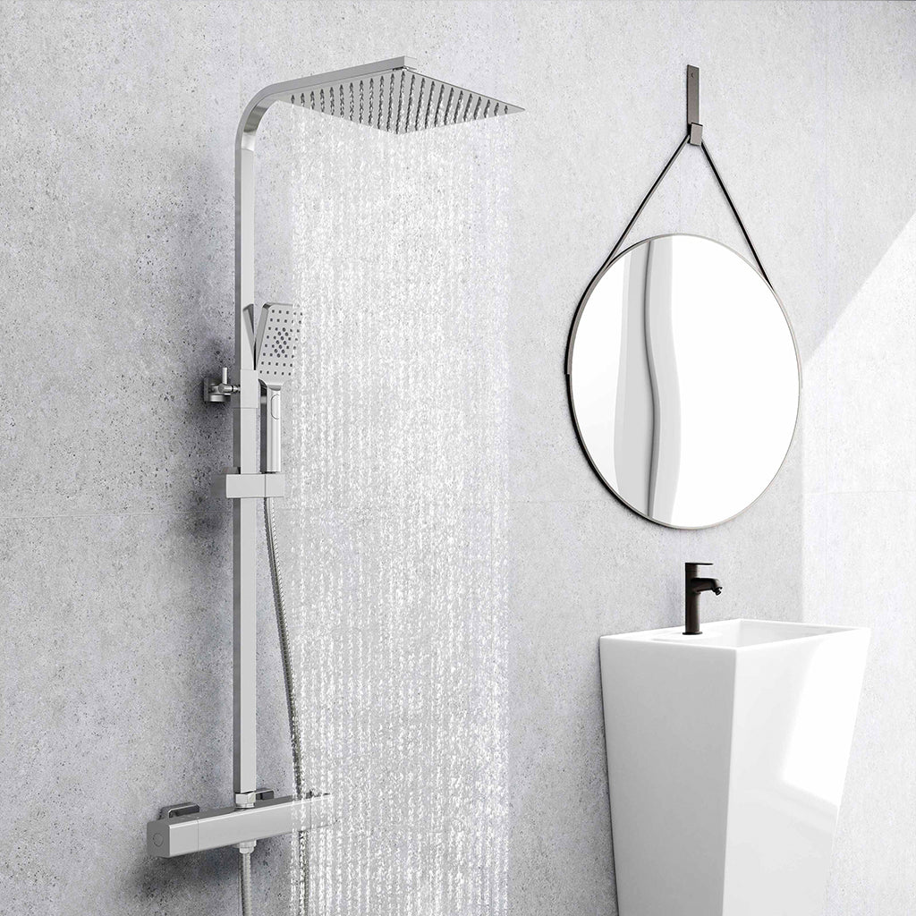 Colonna doccia idromassaggio AICA ITALY con rubinetto termostatico, soffione doccia a pioggia 25x25cm in acciaio inox, cromato lucido