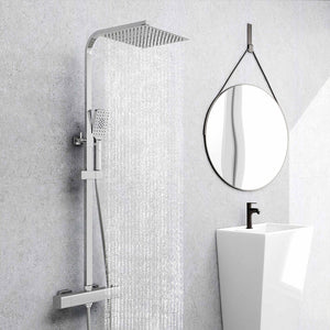 Colonna doccia idromassaggio AICA ITALY con rubinetto termostatico, soffione doccia a pioggia 25x25cm in acciaio inox, cromato lucido