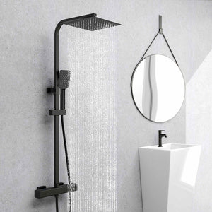 Colonna doccia idromassaggio AICA ITALY con rubinetto termostatico, soffione doccia a pioggia 25x25cm in acciaio inox, nero opaco