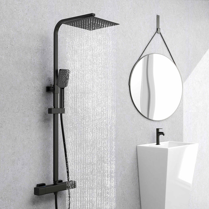 AICAIT Colonna doccia Termostatica, set doccia multifunzione con soffione quadrato 25x25cm e doccetta a 3 getti, nero