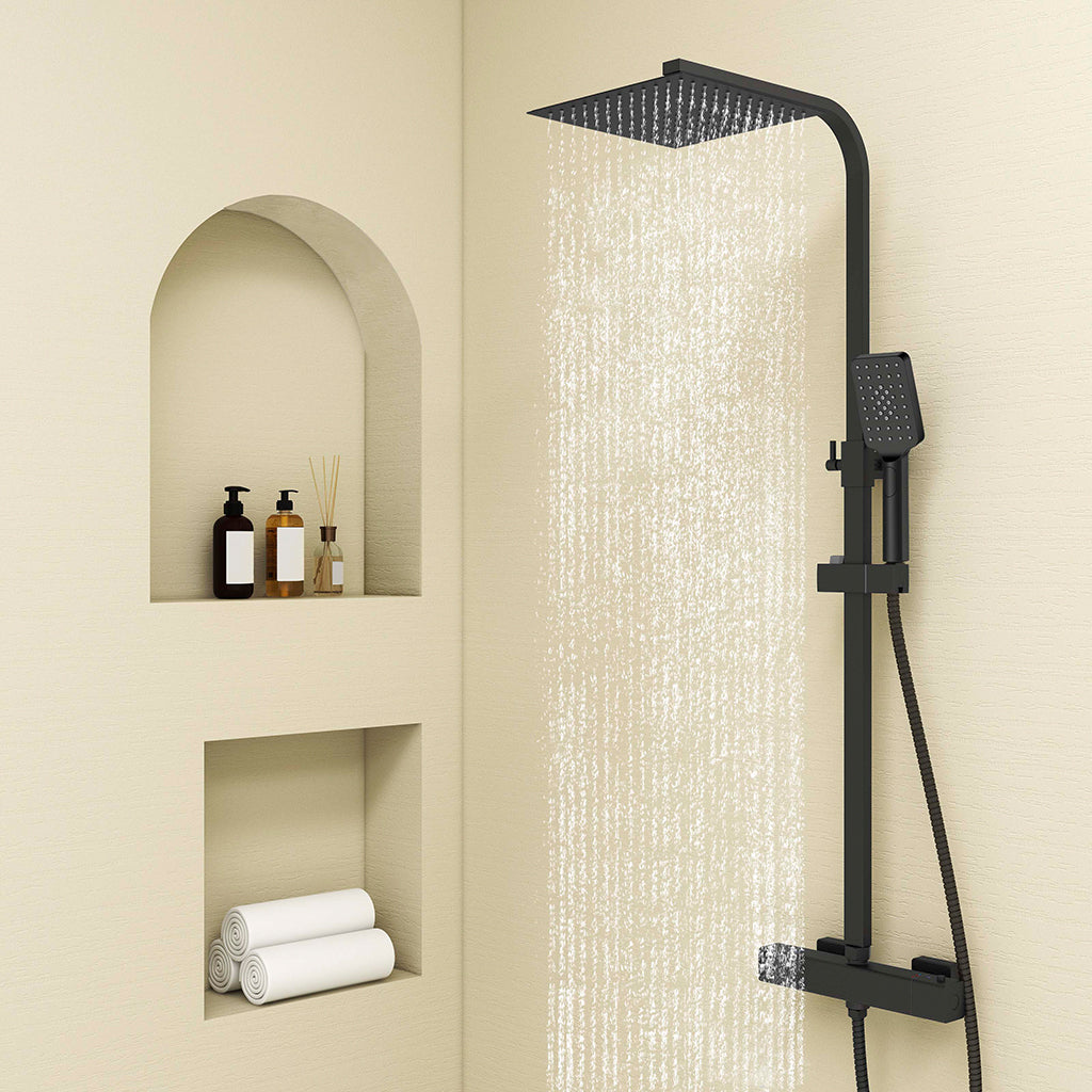 Colonna doccia con rubinetteria rettangolare 290x45mm, walkin doccia soffione a pioggia 25x25cm nero