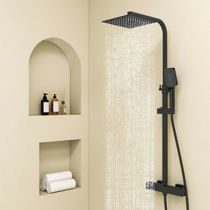 Colonna doccia con rubinetteria rettangolare 290x45mm, walkin doccia soffione a pioggia 25x25cm nero