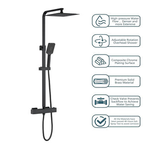 AICAIT Colonna doccia Termostatica, set doccia multifunzione con soffione quadrato 25x25cm e doccetta a 3 getti, nero