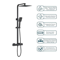 Colonna doccia idromassaggio AICA ITALY con rubinetto termostatico, soffione doccia a pioggia 25x25cm in acciaio inox, nero opaco