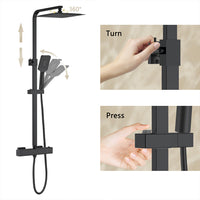 Colonna doccia con rubinetteria rettangolare 290x45mm, walkin doccia soffione a pioggia 25x25cm nero