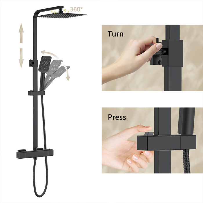 Colonna doccia con rubinetteria rettangolare 290x45mm, walkin doccia soffione a pioggia 25x25cm nero