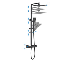 AICAIT Colonna doccia Termostatica, set doccia multifunzione con soffione quadrato 25x25cm e doccetta a 3 getti, nero