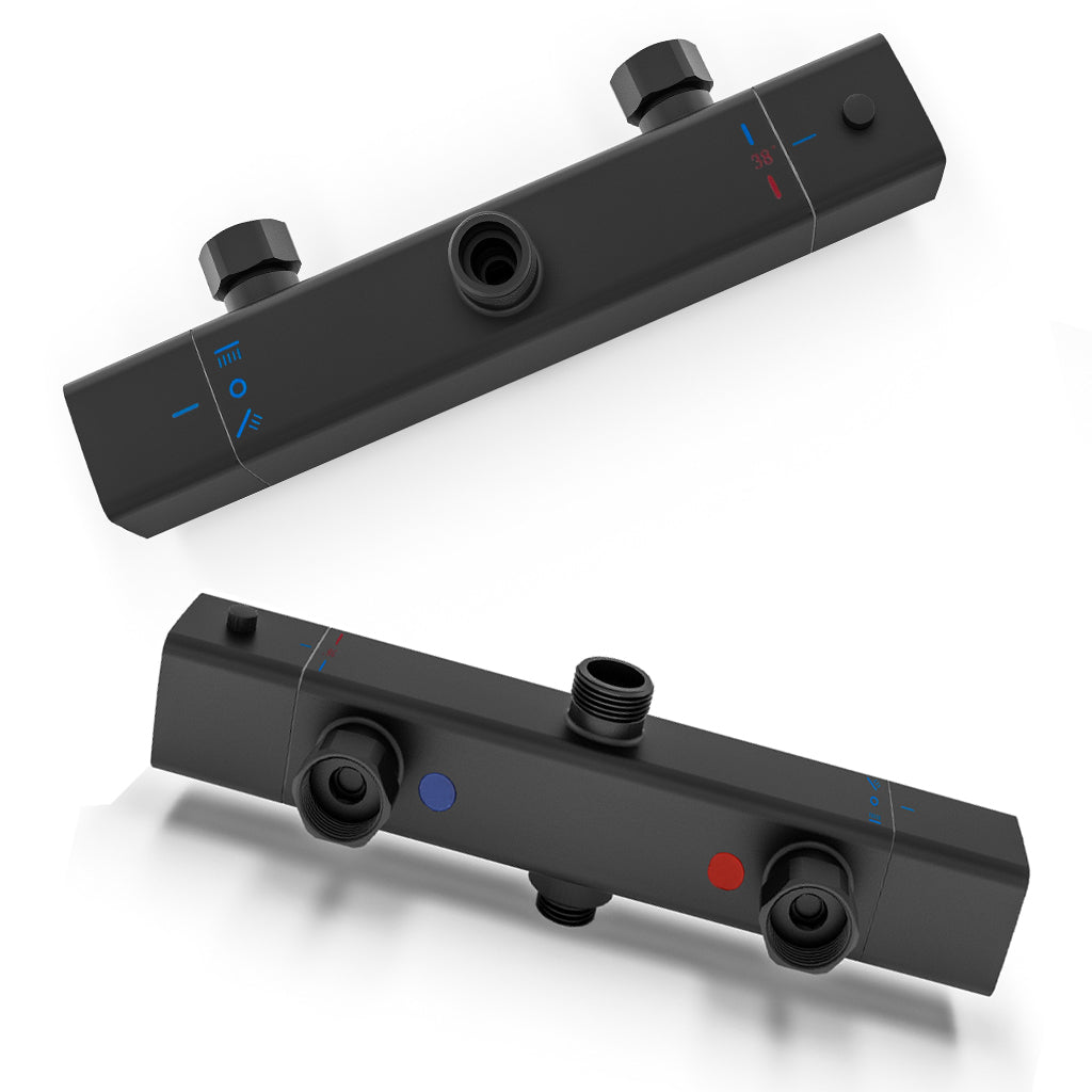 Colonna doccia idromassaggio AICA ITALY con rubinetto termostatico, soffione doccia a pioggia 25x25cm in acciaio inox, nero opaco