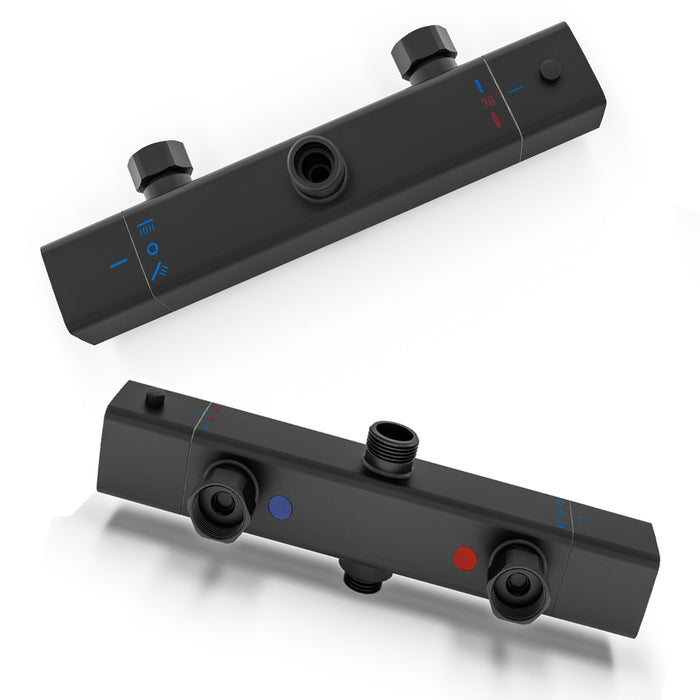 AICAIT Colonna doccia Termostatica, set doccia multifunzione con soffione quadrato 25x25cm e doccetta a 3 getti, nero