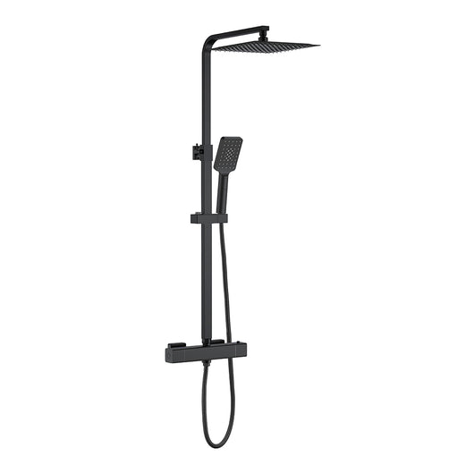 AICAIT Colonna doccia quadrata con soffione quadrato 25x25cm in acciaio inox nero, sistema doccia a 38℃ antiscottature
