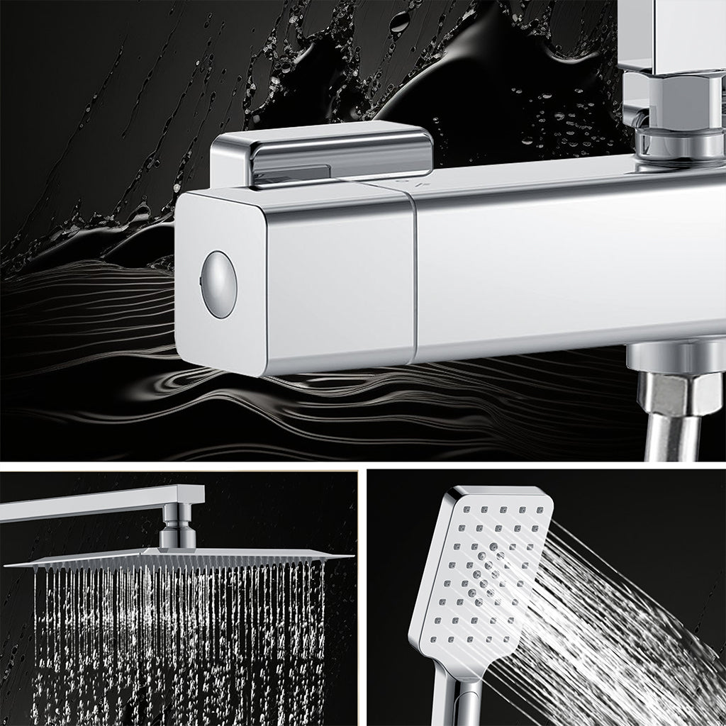 Colonna doccia idromassaggio AICA ITALY con rubinetto termostatico, soffione doccia a pioggia 25x25cm in acciaio inox, cromato lucido