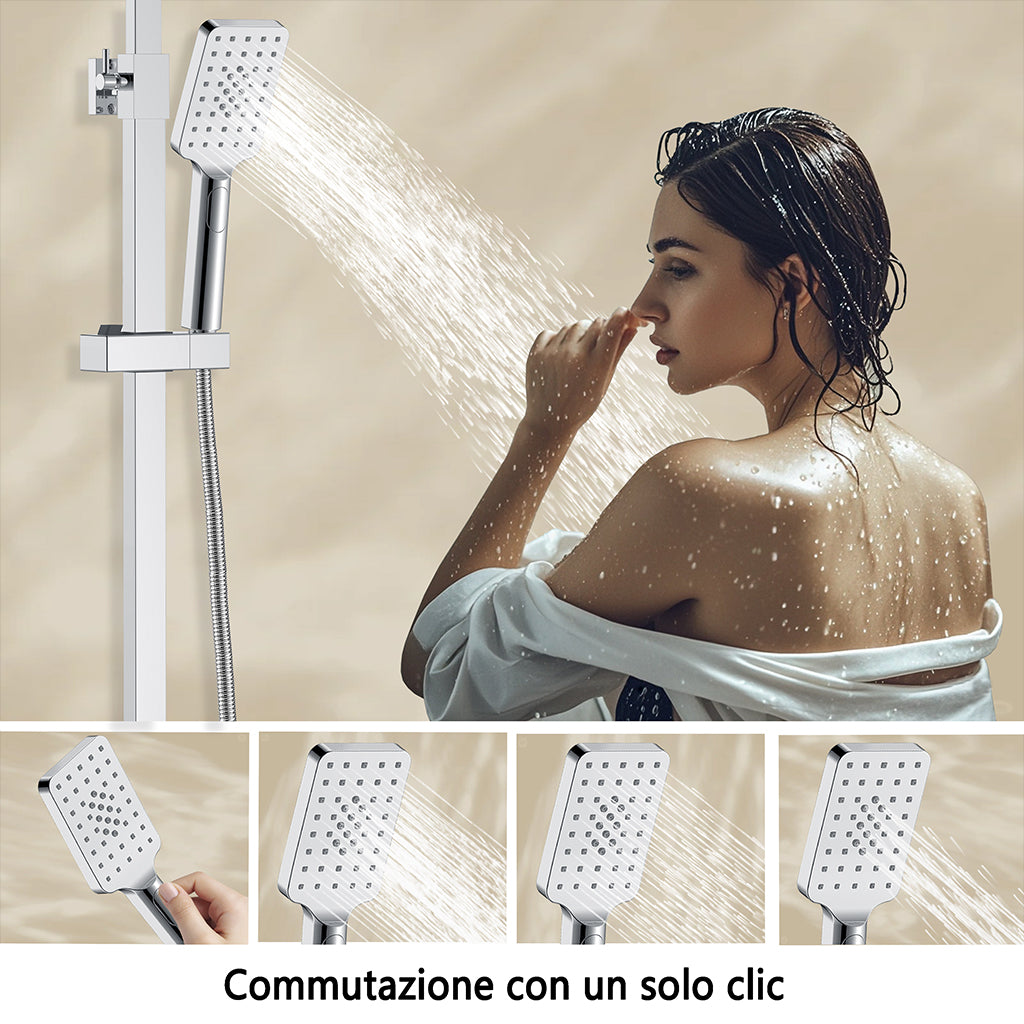 Colonna doccia con rubinetteria rettangolare 290x45mm, walkin doccia soffione a pioggia 25x25cm cromato