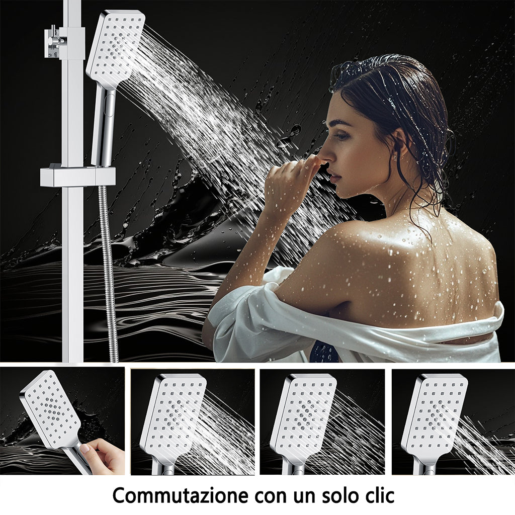 Colonna doccia idromassaggio AICA ITALY con rubinetto termostatico, soffione doccia a pioggia 25x25cm in acciaio inox, cromato lucido