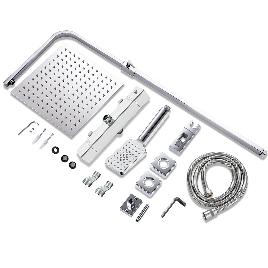 AICAIT Colonna doccia Termostatica, set doccia multifunzione con soffione rotondo da 25cm e doccetta a 3 getti, cromato