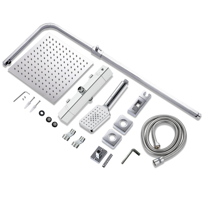 AICAIT Colonna doccia Termostatica, set doccia multifunzione con soffione rotondo da 25cm e doccetta a 3 getti, cromato