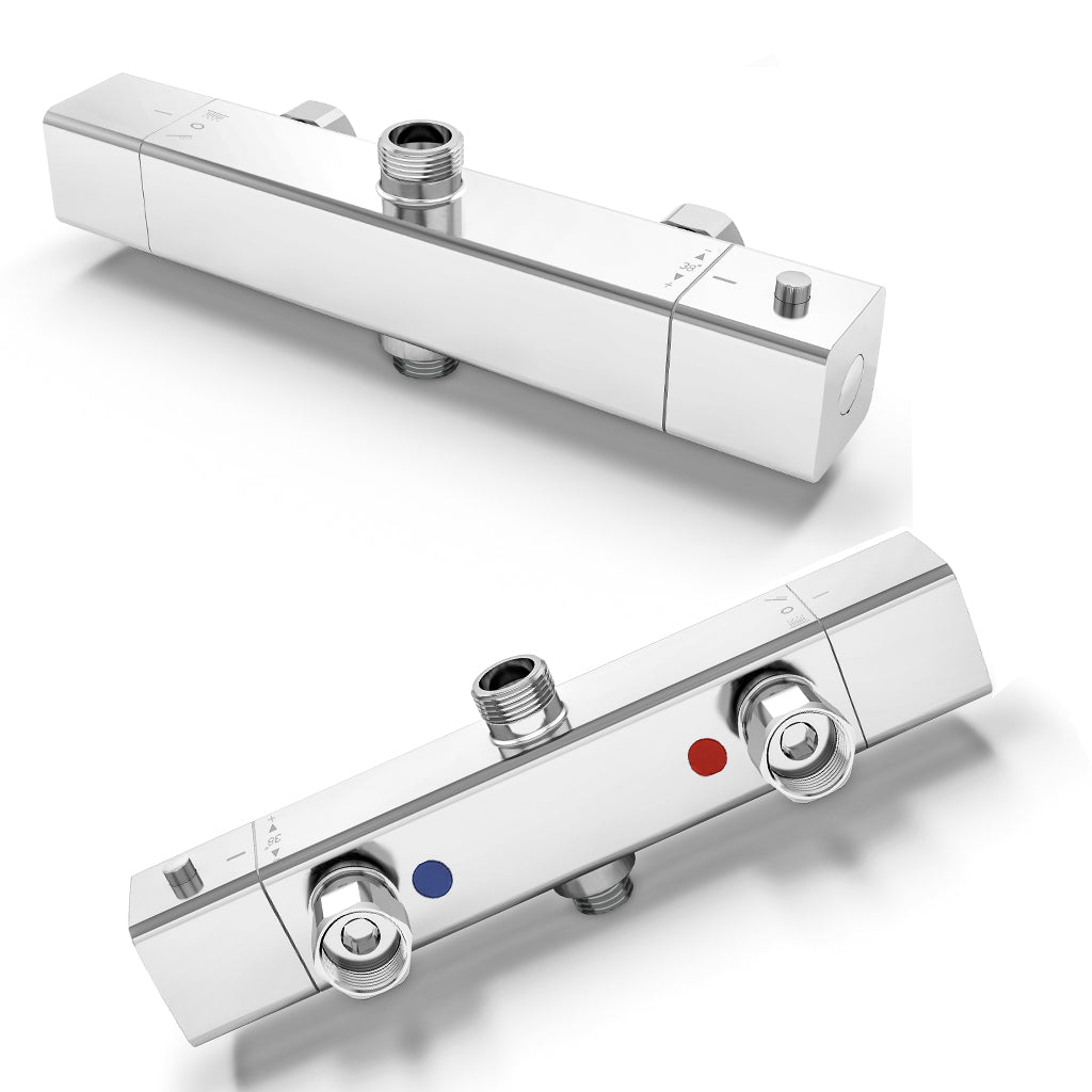 AICA Colonna doccia con miscelatore termostatico, rubinetto doccia 29x4.5cm, soffione doccia quadrato 25x25cm in acciaio inox cromato