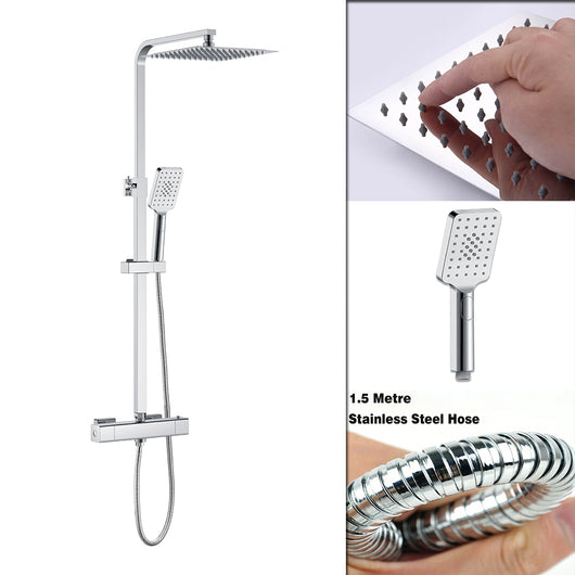 AICAIT Colonna doccia quadrata con soffione quadrato 25x25cm in acciaio inox cromato, sistema doccia a 38℃ antiscottature