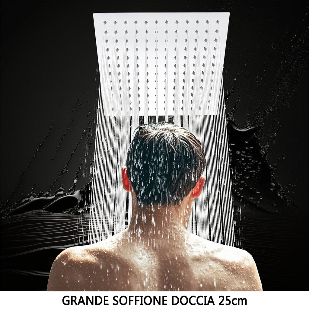 Colonna doccia idromassaggio AICA ITALY con rubinetto termostatico, soffione doccia a pioggia 25x25cm in acciaio inox, cromato lucido