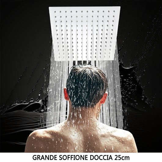 Colonna doccia idromassaggio AICA ITALY con rubinetto termostatico, soffione doccia a pioggia 25x25cm in acciaio inox, cromato lucido