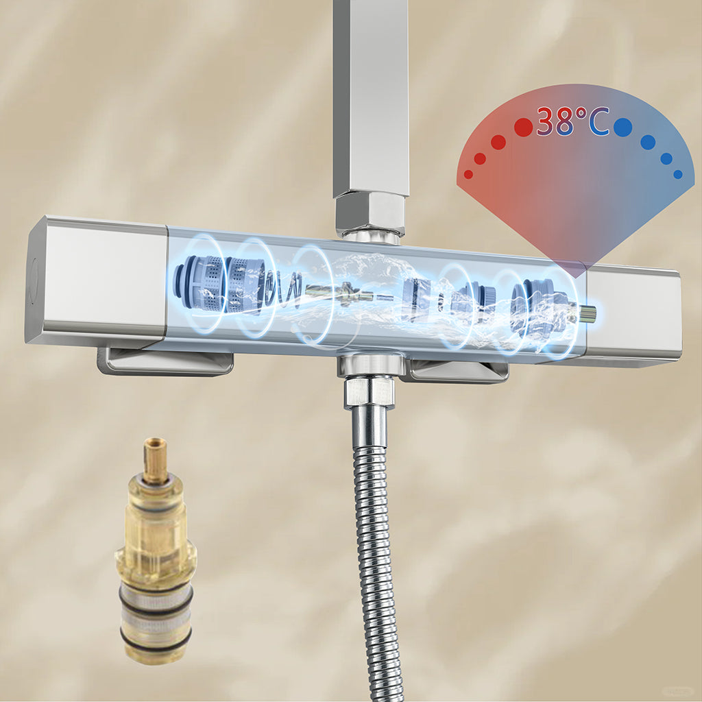 Colonne doccia AICA ITALY, Miscelatore termostatico doccia con soffione quadrato 25x25cm in acciaio inox cromato lucido