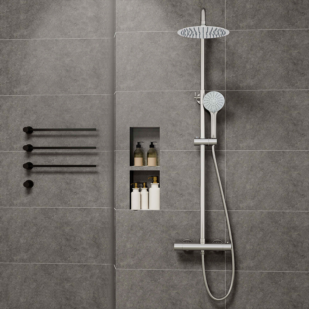 Colonne doccia cromo, soffione doccia rotondo da 25cm acciaio inox, miscelatore termostatico doccia tondo antiscottature