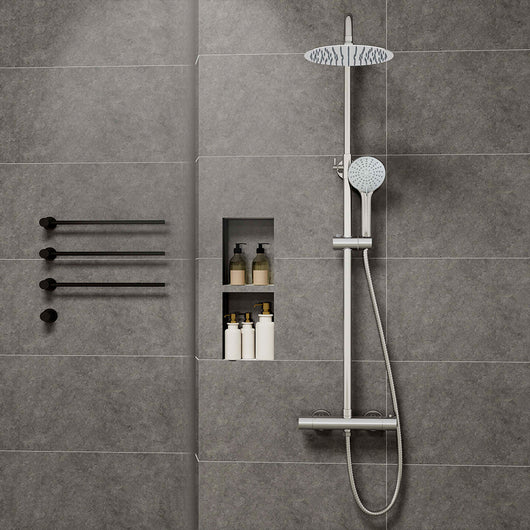 Colonne doccia cromo, soffione doccia rotondo da 25cm acciaio inox, miscelatore termostatico doccia tondo antiscottature