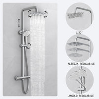Kit doccia con miscelatore termostatico, soffione rotondo da 25cm, doccetta tonda 23x10.8cm, colonna doccia regolabile 75-125cm, cromo
