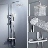 colonna doccia rotonda completo di miscelatore termostatico cilindro, soffione rotondo 25x25cm, cromo