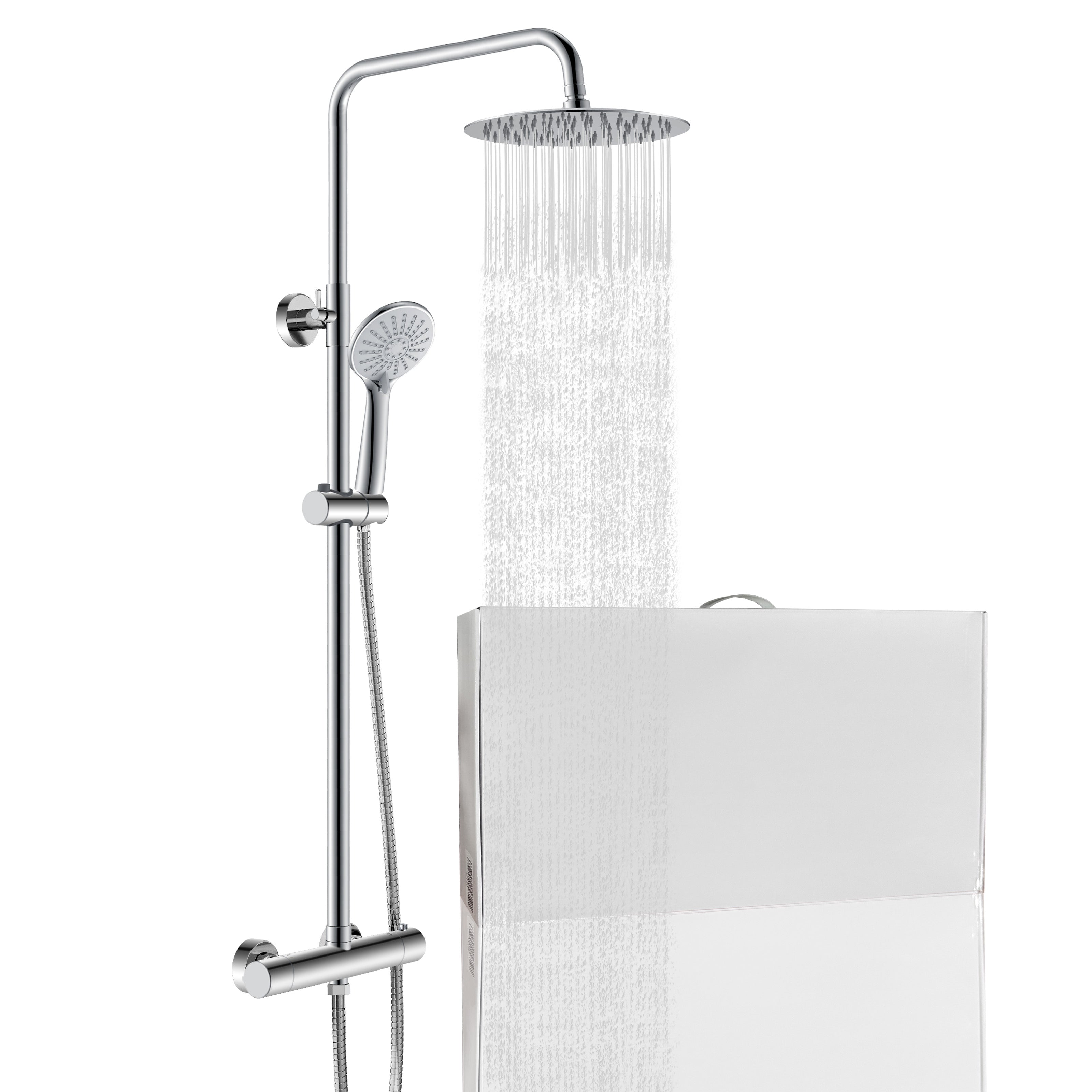 Grande soffione doccia inox 25x25cm, miscelatore termostatico doccia rotondo 280x40mm, cromo