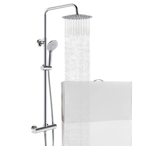 Grande soffione doccia inox 25x25cm, miscelatore termostatico doccia rotondo 280x40mm, cromo