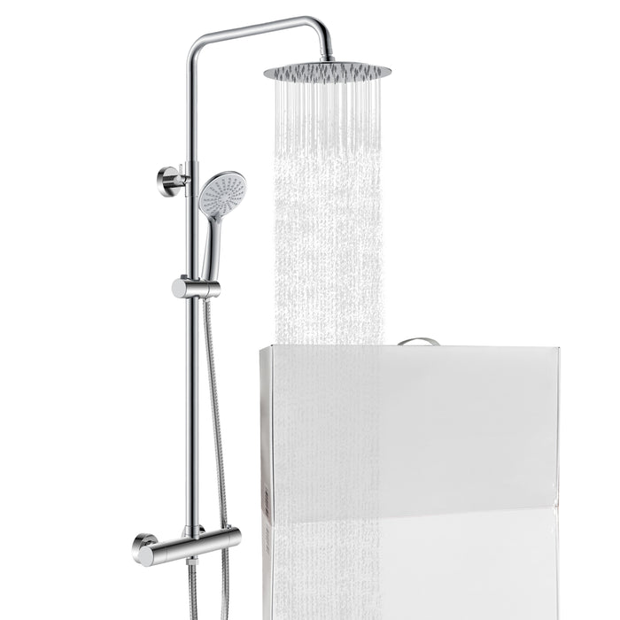 Grande soffione doccia inox 25x25cm, miscelatore termostatico doccia rotondo 280x40mm, cromo