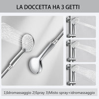 Kit doccia con miscelatore termostatico, soffione rotondo da 25cm, doccetta tonda 23x10.8cm, colonna doccia regolabile 75-125cm, cromo