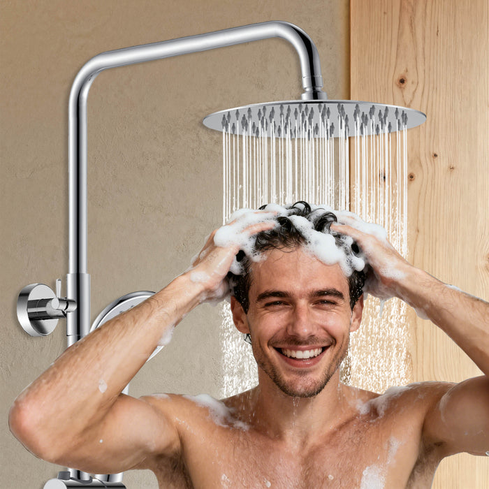 Grande soffione doccia inox 25x25cm, miscelatore termostatico doccia rotondo 280x40mm, cromo