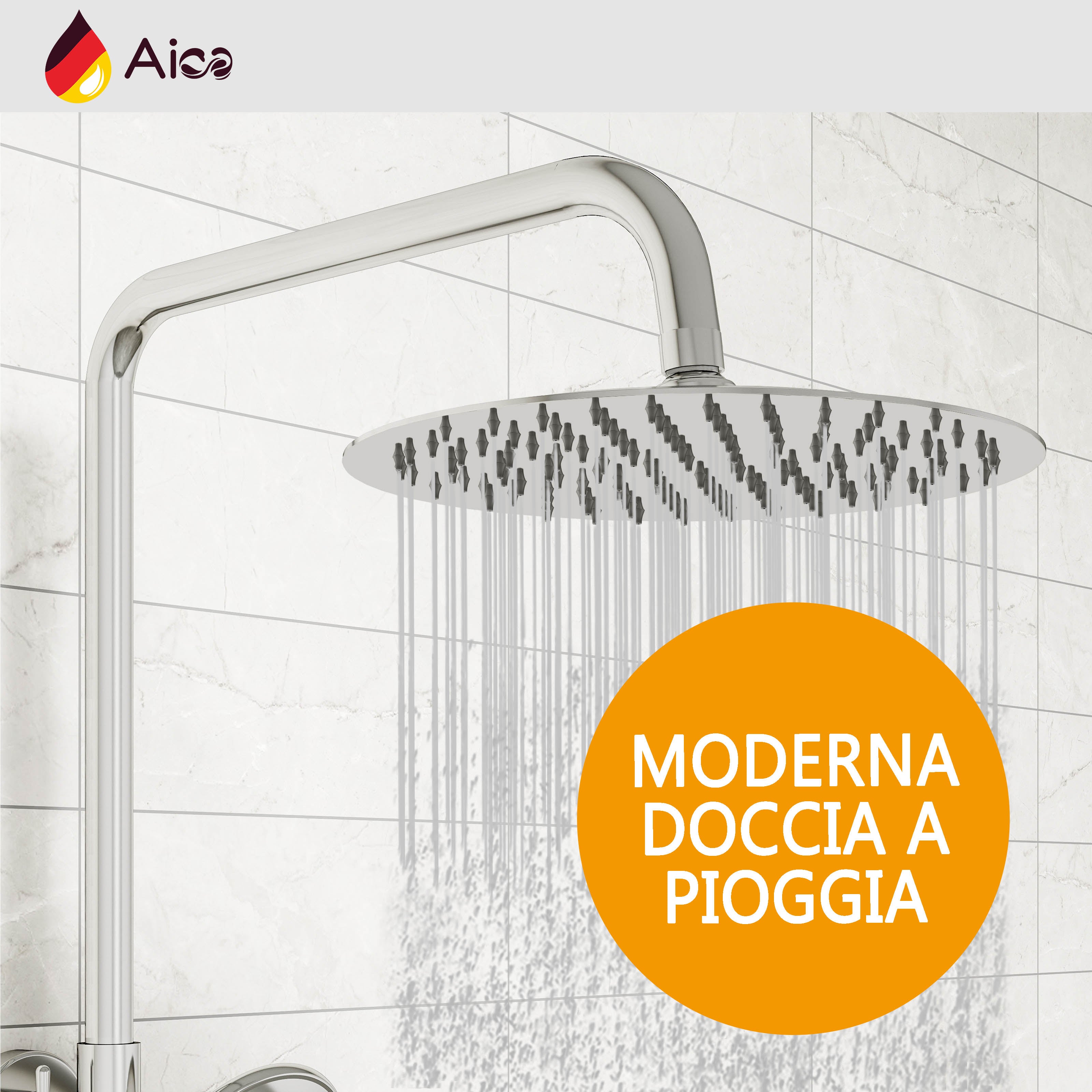 Grande soffione doccia inox 25x25cm, miscelatore termostatico doccia rotondo 280x40mm, cromo