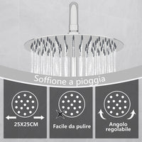 Kit doccia con miscelatore termostatico, soffione rotondo da 25cm, doccetta tonda 23x10.8cm, colonna doccia regolabile 75-125cm, cromo