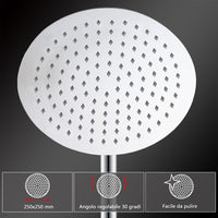 Colonne doccia cromo, soffione doccia rotondo da 25cm acciaio inox, miscelatore termostatico doccia tondo antiscottature