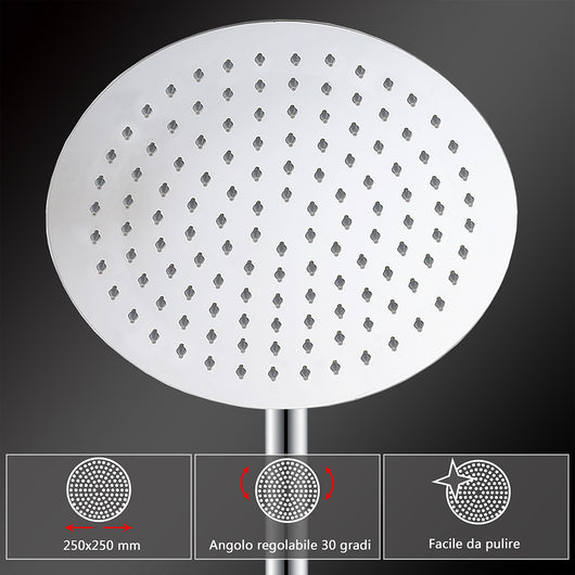 Colonne doccia cromo, soffione doccia rotondo da 25cm acciaio inox, miscelatore termostatico doccia tondo antiscottature