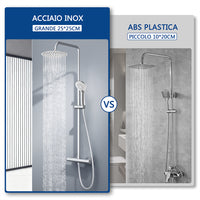 colonna doccia rotonda completo di miscelatore termostatico cilindro, soffione rotondo 25x25cm, cromo