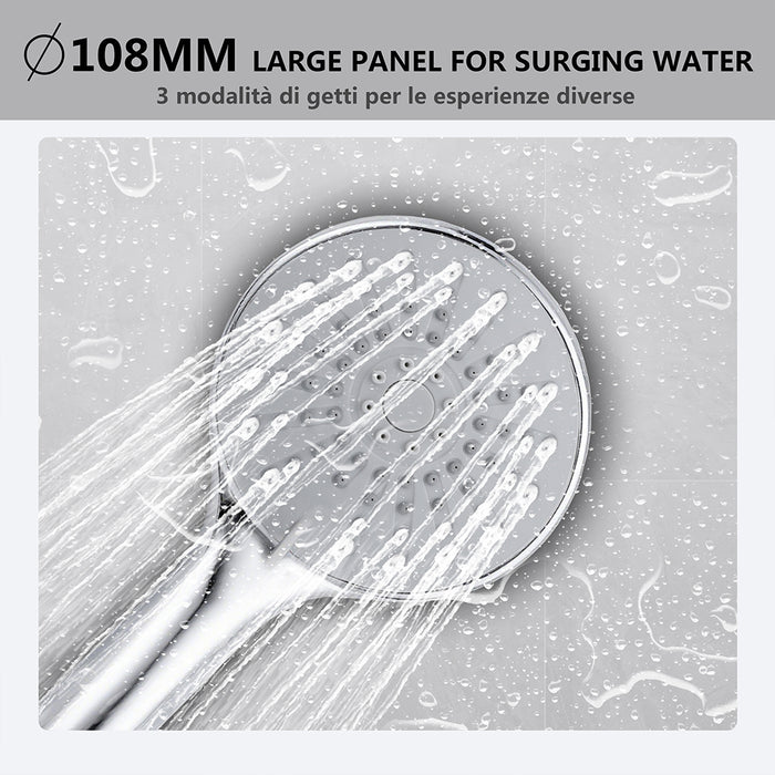 Kit doccia con miscelatore termostatico, soffione rotondo da 25cm, doccetta tonda 23x10.8cm, colonna doccia regolabile 75-125cm, cromo